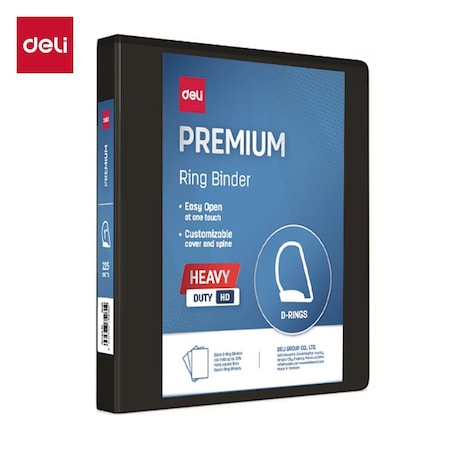 Deli Heavy Duty View Binder 1in, Letter, 3-Sided D-Ring, 4 Pockets, Black, 12PK CF573-BK