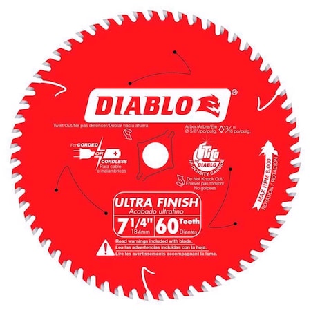 Diablo 7 1/4 in. D X 5/8 in. TiCo Hi-Density Carbide Circular Saw Blade 60 teeth D0760X