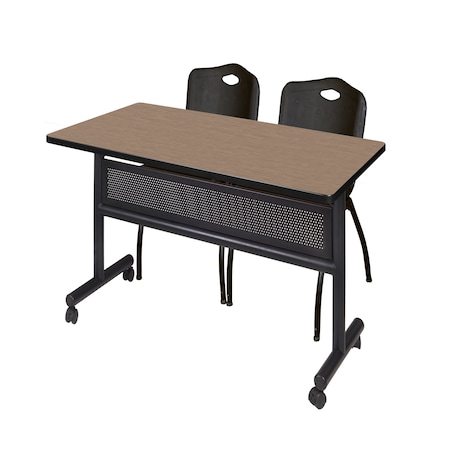 Regency Kobe Flip-Top Privacy Nesting Table W/ 2 M Stack Chairs, 48 in W, 30 in L, Noble Oak MKFTM4830NO47BK