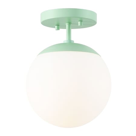 Jonathan Y Marcel Bistro 7.8 in. 1-Light Bohemian Farmhouse Iron/Frosted Glass LED Semi Flush Mount, Mint Green/ JYL7499E