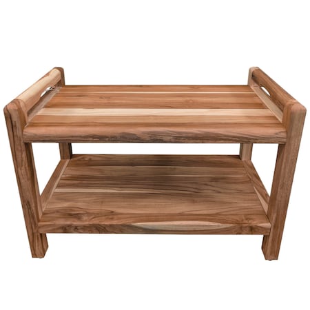 Homeroots 21" X 29" Brown Solid Wood Rectangular Shower Bench With Shelf 383363