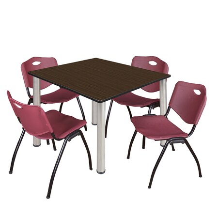 Regency Square Kee Breakroom Table W/ 4 M Stack Chairs, 48 in W, 48 in L, Neo Walnut TB4848NWBPCM47BY
