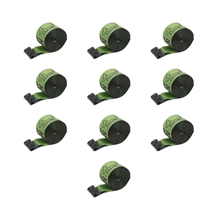 Mytee Products 4in x 30ft Winch Strap with Flat Hook Green, WLL 5400 Flatbed Tie Down Strap, 10PK WS430Gx10