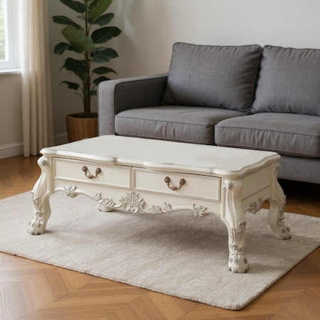 Homeroots 57" Bone Wood Coffee Table With Two Drawers 572271