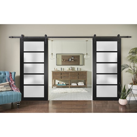 Sartodoors Double Barn Interior Door, 36" x 84", Black QUADRO4002DB-BLK-3684