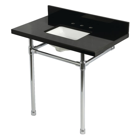 Kingston Brass 36-Inch Black Granite Console Sink with Stainless Steel Legs, 8-Inch, 3-Hole KVPK36K8SQ1ST