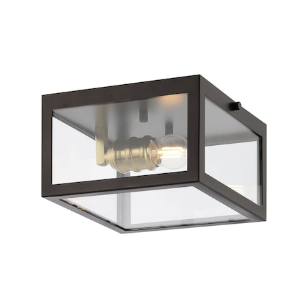 Jonathan Y Grayson 8" 1-Light Farmhouse Industrial Square Iron/Glass Case LED Flush Mount, Oil Rubbed Bronze/Bra JYL9553D