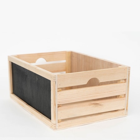 Homeroots 15" Organic Natural Wood Stacking Milk Crate with Chalkboard Side 471939