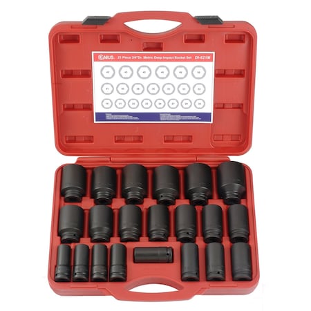Genius Tools 21PC 3/4in Dr. Metric Deep Impact Socket Set DI-621M