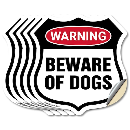 Signmission Dog Warning Shield Sign Beware Of Dogs, 4 inch X 4 inch, Vinyl Decal, 5PK SHI-D-5PACK-4-376