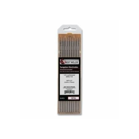 Best Welds 1.5%anthanated Tungsten Electrode, 1/8 in x 7 in, 10 PK 900-187GL