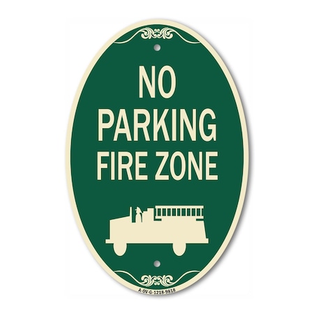Signmission No Parking Fire Zone With Graphic Green & Tan, 12 Inch X 18 Inch Designer, Heavy Gauge Aluminum A-OV-G-1218-9818