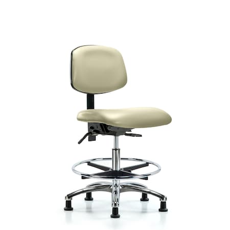 Blue Ridge Ergonomics Medium Bench Chair Chair, Vin, Med Ben, Chr Tilt CF Glides, Wht, No Arms, 22" to 29" Height, Vinyl BR-VMBCH-CR-T1-A0-CF-RG-8501
