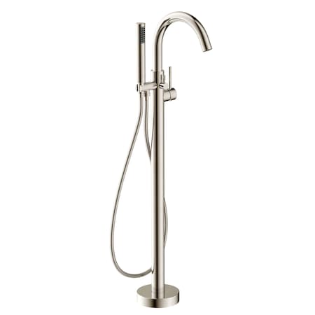 Anzzi Coral Series 2-Handle Freestanding Tub Faucet with 60 in. Euro-Grip Hand Sprayer in Brushed Nickel FS-AZ0047BN