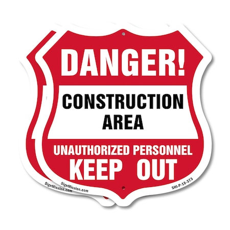 Signmission Construction Area Shield Sign Danger! Un, 18 inch X 18 inch, Plastic Sign, 2PK SHI-P-2PACK-18-373