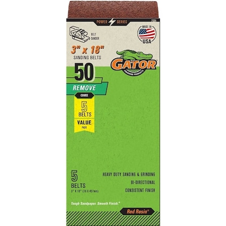 Gator 7034 Sanding Belt, 3 in W, 18 in L, 50 Grit, Coarse, Aluminum Oxide Abrasive 7034GA