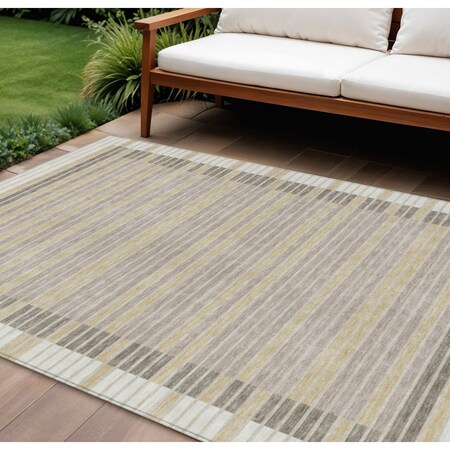 Homeroots 8' X 10' Ivory And Beige Striped Washable Indoor Outdoor Area Rug 610477