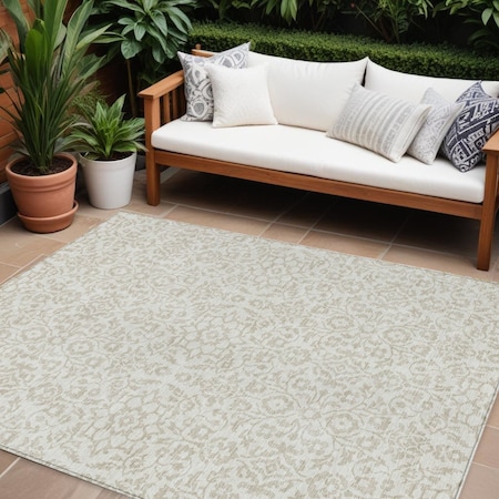 Homeroots 10' X 14' Ivory And Beige Damask Washable Indoor Outdoor Area Rug 595162