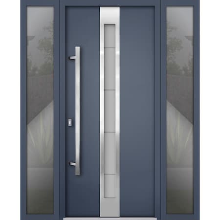 Vdomdoors Steel Door Deux 1717 Gray Graphite Stainless Inserts Single Modern Painted-W60xH80-Right-hand Outsw DEUX1717EXD-GRE-W12+36+12xH80-RH-O