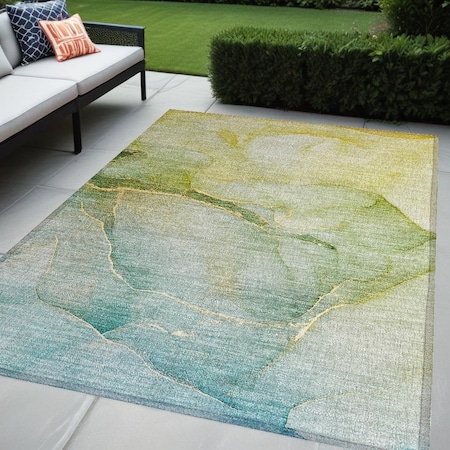 Homeroots 5' X 8' Green Abstract Washable Non Skid Indoor Outdoor Area Rug 559806