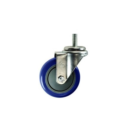 Service Caster 4 Inch SS Blue Polyurethane Wheel Swivel 1/2 Inch Threaded Stem Caster SCC SCC-SSTS20S414-PPUB-BLUE-121315