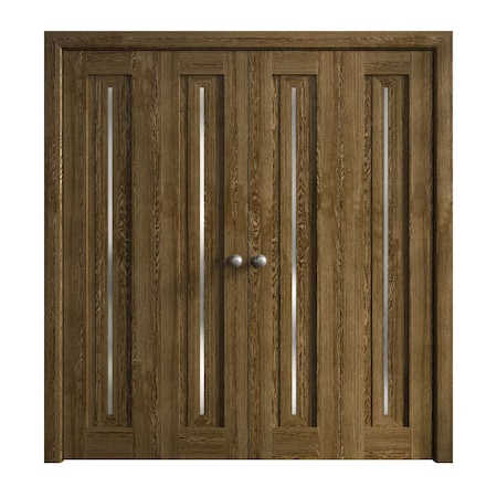 Sartodoors Sliding Closet Double Bi-fold Doors 72 x 80 inches, Ego 5014 Marble Oak, Sturdy Tracks Moldings Tr EGO5014DBF-DMR-72x80 (4* 18x80)