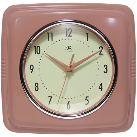 Infinity Instruments Square Retro Wall Clock, Terracotta, 9.25 in 13228TC-4103