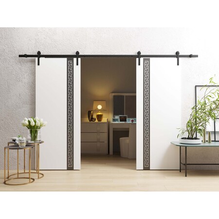 Sartodoors Slab Door Panel 24 x 96 inches, Planum 0333 White Silk with Black Inserts and Frosted Glass, Bathro PLANUM0333S-WS-2496