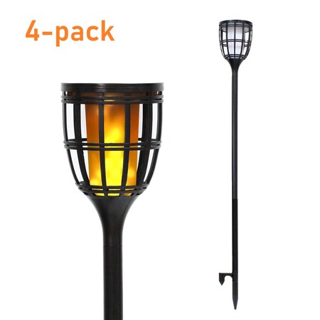 Techko Solar Tiki Torches  includes Metal Rods & Tabletop Base, 4PK STL-201B (4-pack)