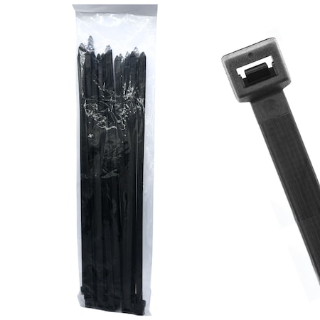 Cable Ties Unlimited Cable Tie, 19 in L, 250 lb Strength, 5.0 in Max Bundle Dia, Nylon 6/6, UV Resistant, Black, 25PK EHD19-250-0X