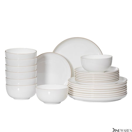 Dinewares Perlaceo Luxurious Collection of 24-Piece White with Gold Rim Bone China Dinnerware Set - QI004761.24