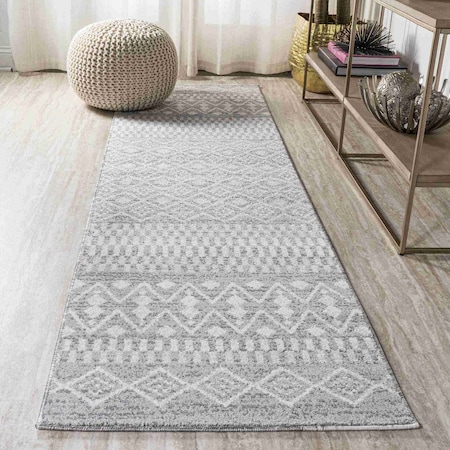 Jonathan Y Ifrane Berber Geometric Stripe Gray/Cream 2 ft. x 10 ft. Runner Rug MOH301B-210