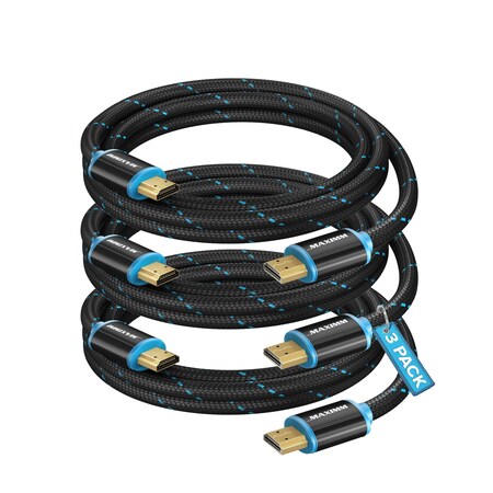 Maximm 4ft 4K 60Hz 18Gbps HDMI 2.0 Braided Cable, 3PK HD2-4FT-3PK
