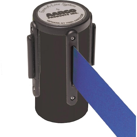 Aarco Form-A-Line System, Wall Mounted Retractable Belt w/ a Black Casing, 7' Blue Belt WM-7BKBL