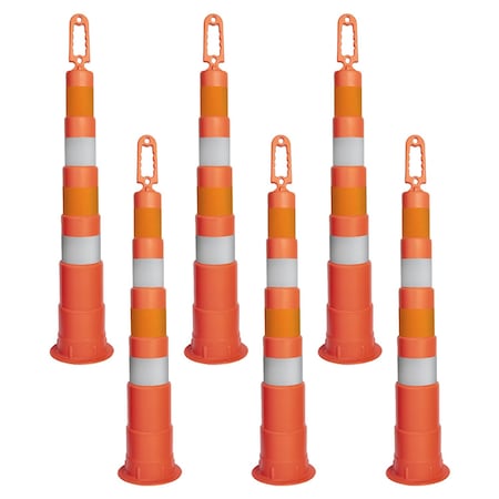 Jrex Safety 42 in Orange Channelizer Cone with (4) 4 in Diamond Grade Sheeting, 6PK CHO42-JR-4-DG-6PK