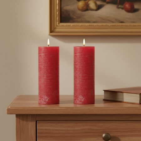 Homeroots Set of Two Red Flameless Pillar Candles, 2PK 633987