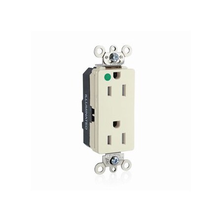 Leviton Illuminated Decora Receptacle, 15 Amp, 125 Volt MT162-ILT