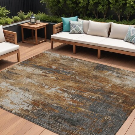 Homeroots 10' X 14' Rust Gray And Ivory Abstract Washable Indoor Outdoor Area Rug 617667