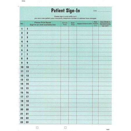 Tabbies Patient Sign-In Label Forms, 8 1/2 X 11 5/8, 125 Sheets/pack, Green 14532