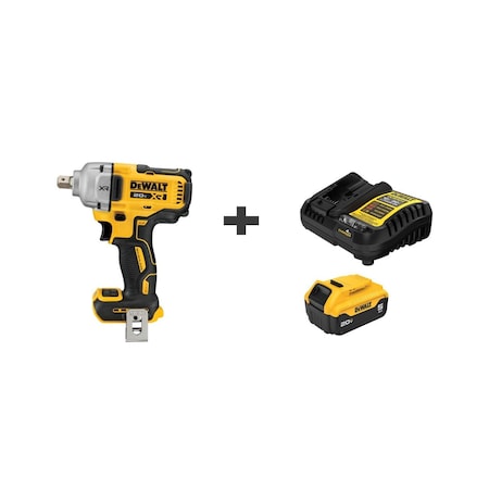 Dewalt Impact Wrench Kit, 20 V DC DCF892B/DCB205C