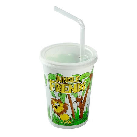 Cascades Pro 12 oz Kids Cup Combo Cup Lid Straw Jungle Friends Theme KCT250JF