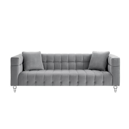 Homeroots 88" Gray Velvet Wood Sofa With Toss Pillows 543977