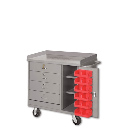 Pucel Mobile Drawer & Door Cabinet with Louvered Panel in Door, 36 in W x 34 in H x 20 in D, Putty PDC-36S-IL-1225