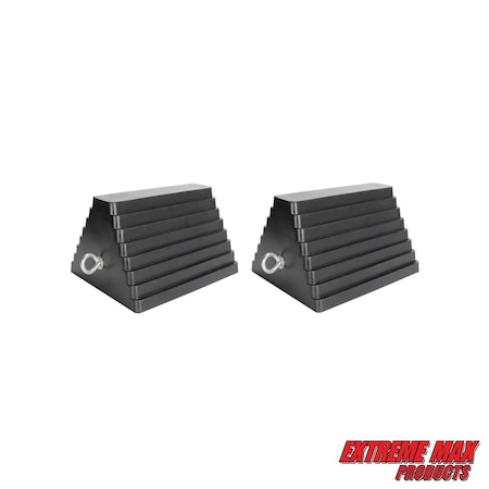 Extreme Max 5001.5775.2 Heavy-Duty Rubber Wheel Chock with Eyebolt - Value 2-Pack 5001.5775.2