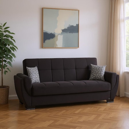 Homeroots 93" Black Microfiber Convertible Futon Sleeper Sofa And Toss Pillows With Storage 607071