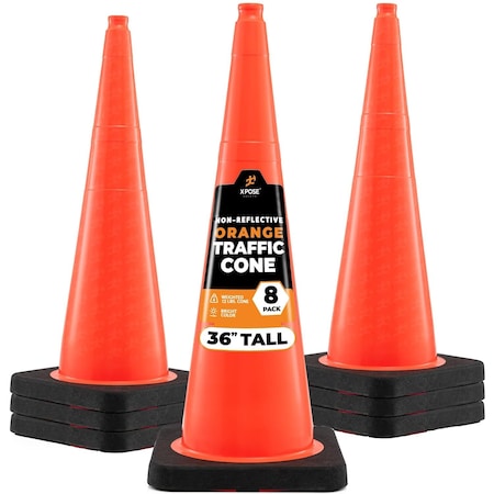 Xpose Safety 36 Inch Multipurpose PVC Orange Traffic Cone, 12lb base, 8PK OTC36-12L-8-X