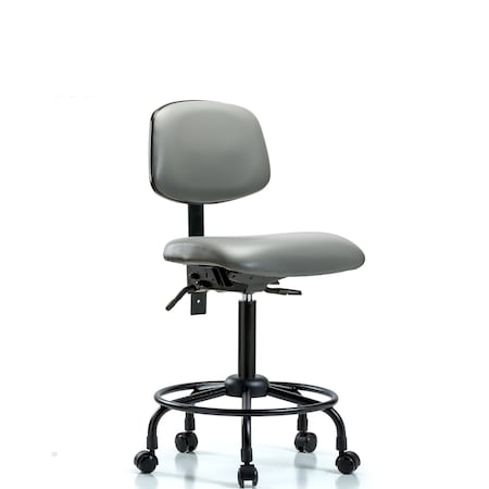 Blue Ridge Ergonomics Vinyl Chair, Med Bench, Round Tube Base, Casters, Sterling BR-VMBCH-RT-T0-A0-RC-8840