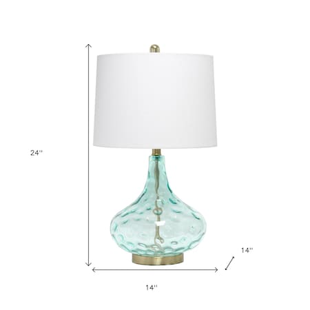 Homeroots 24" Blue And Silver Glass And Metal Novelty Table Lamp With White Drum Shade 643475