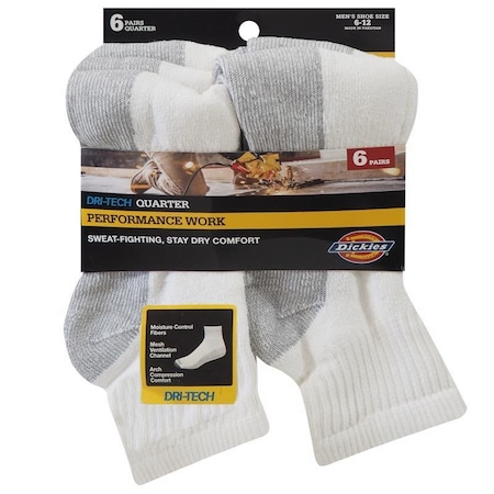 Dickies Quarter Sock, Cotton/Nylon/Polyester/Spandex, Black, 6 PK I11740-WHITE