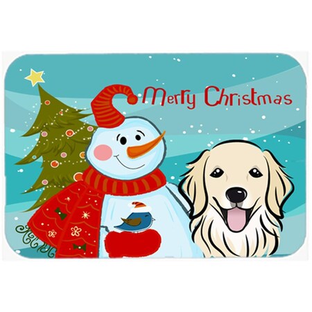 Carolines Treasures Snowman With Golden Retriever Glass Cutting Board- Large BB1825LCB